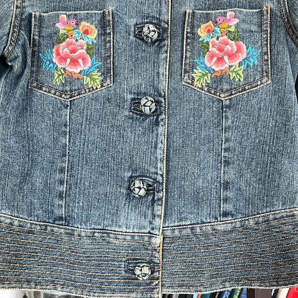 SHANGHAI TANG Embroidered Denim Jacket US2 fits as XS - Picture 7 of 9